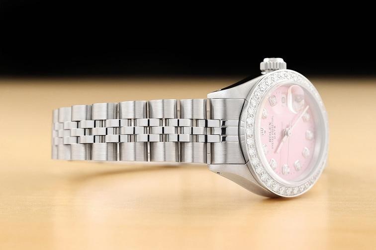 LADIES ROLEX DATE 6917 PINK DIAMOND DIAL 18K WHITE GOLD STAINLESS STEEL WATCH - 6