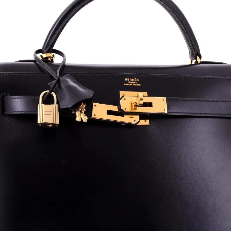Hermes Kelly Handbag Black Box Calf with Gold Hardware 32 - 6