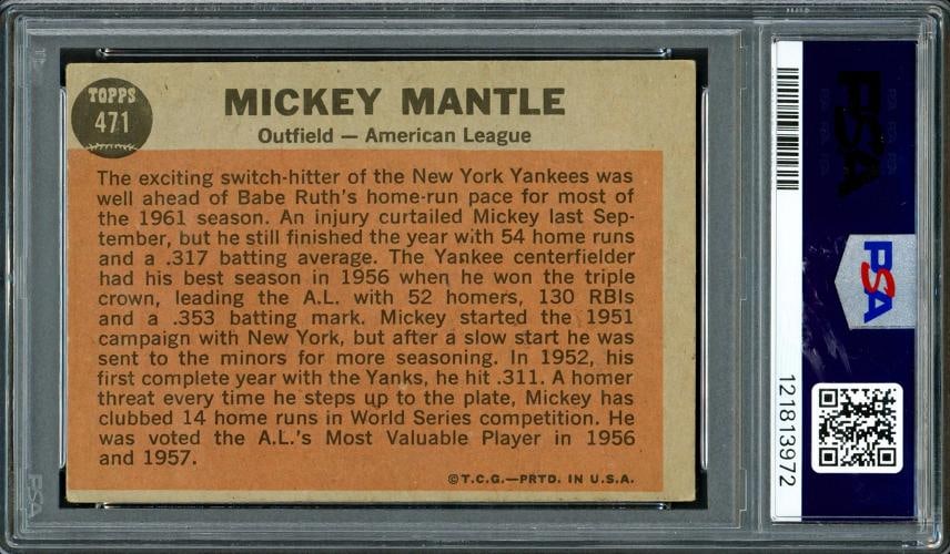 Mickey Mantle Signed 1962 Topps Card 471 New York Yankees PSA 3 Auto 5 PSA/DNA - 2