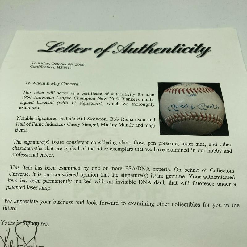 Mickey Mantle 1960 New York Yankees AL Champs Team Signed Baseball PSA DNA COA - 8