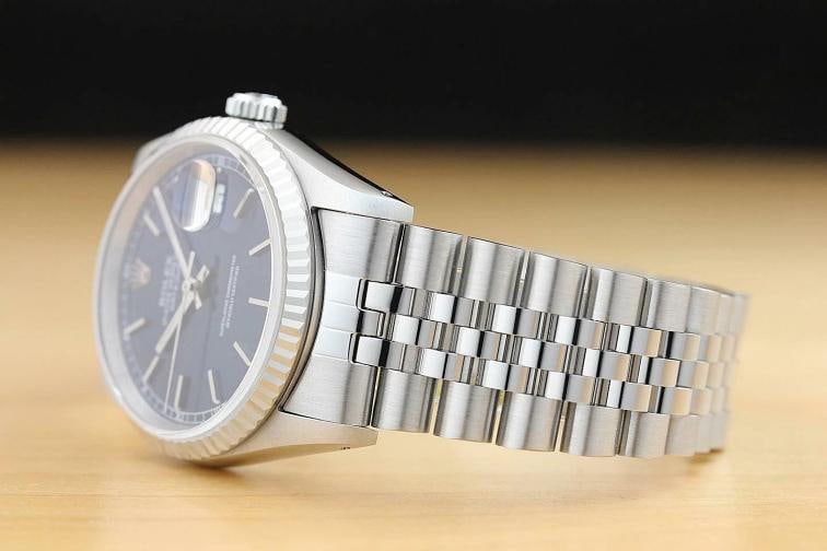 MENS ROLEX DATEJUST 16234 BLUE DIAL 18K WHITE GOLD STAINLESS STEEL WATCH - 4