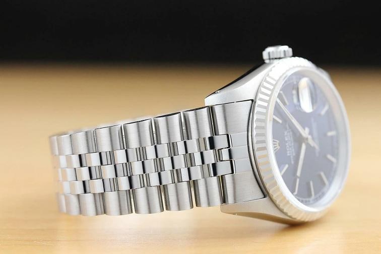 MENS ROLEX DATEJUST 16234 BLUE DIAL 18K WHITE GOLD STAINLESS STEEL WATCH - 6