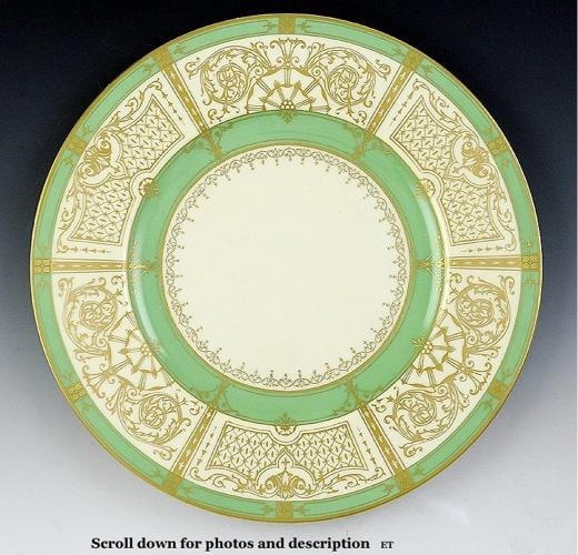 Fantastic Set 11 Cream Green and Gilded 1929 Royal Worcester Dinner Plates (1 of 6)