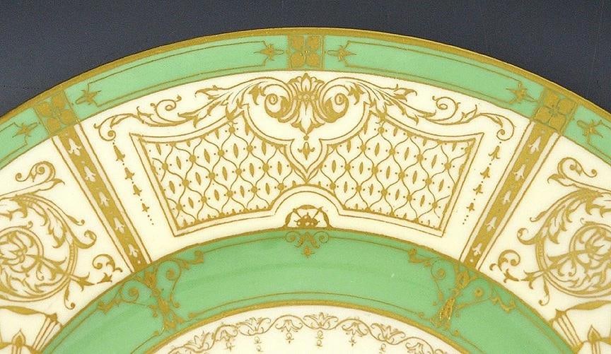 Fantastic Set 11 Cream Green and Gilded 1929 Royal Worcester Dinner Plates - 4