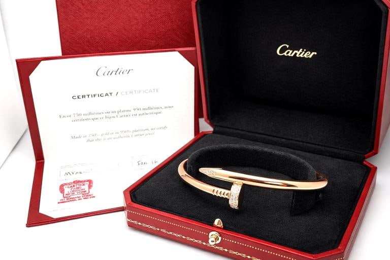 Cartier JUSTE UN CLOU 18k Rose Gold Diamond Bracelet CRN6721720 Box COA Size 20: Condition: Pre-owned - Good,Main Stone Creation: Natural,Closure: Hinged,Seller Warranty: Yes,Signed: Yes,Color: Pink,Sizable: No,Metal: Rose Gold,Materials sourced from: France,Secondary Stone: Diamo