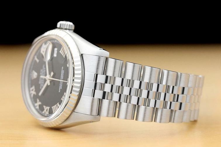 MENS ROLEX DATEJUST 16014 BLACK ROMAN 18K WHITE GOLD SS WATCH w/ JUBILEE BAND - 4