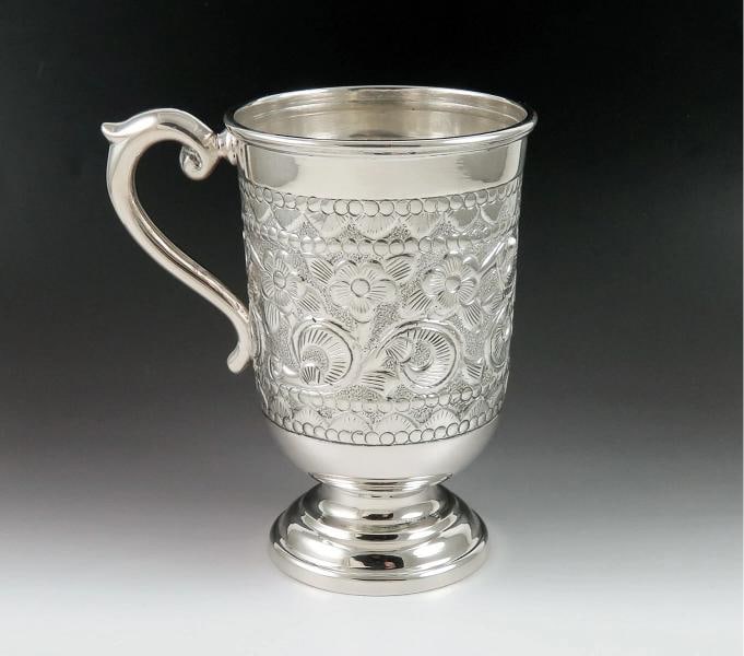 4 Antique c1930 Indonesian Hand Chased Repousse Punch Coffee Tea Cups Mugs - 2