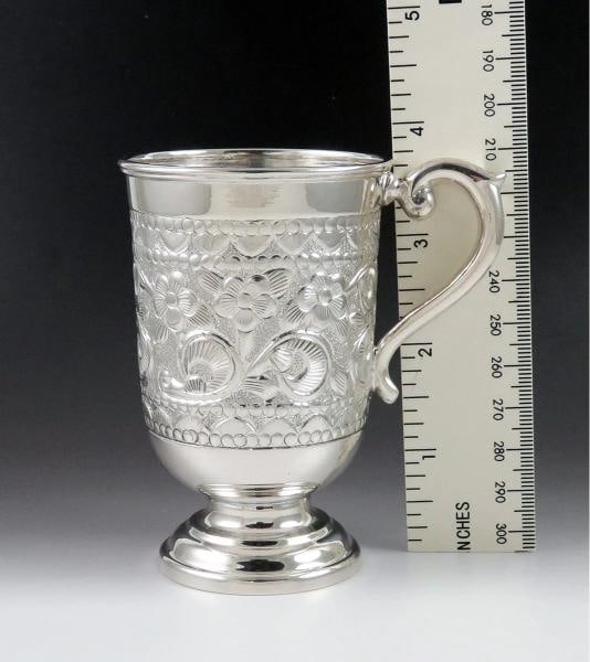 4 Antique c1930 Indonesian Hand Chased Repousse Punch Coffee Tea Cups Mugs - 4