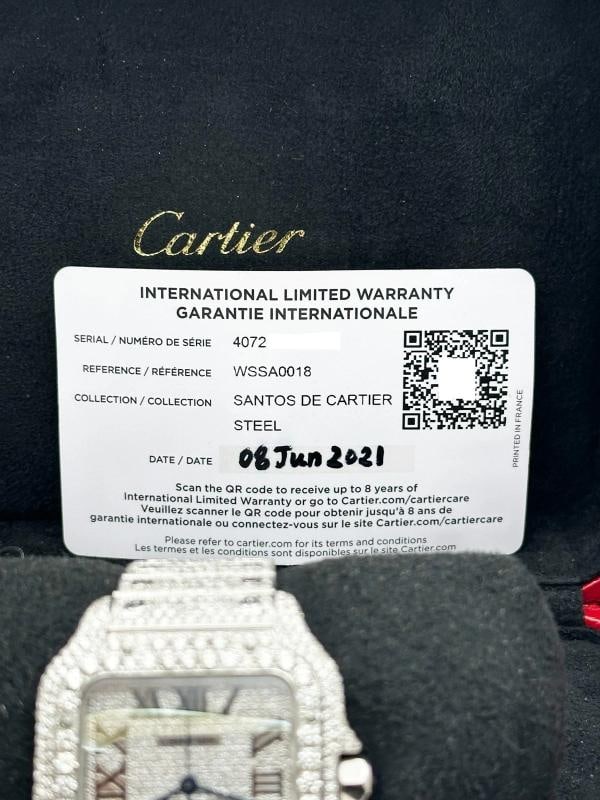 Cartier Santos Ref 4072 WSSA0018 Diamond Dial Diamond Band Case Steel Box Paper - 11