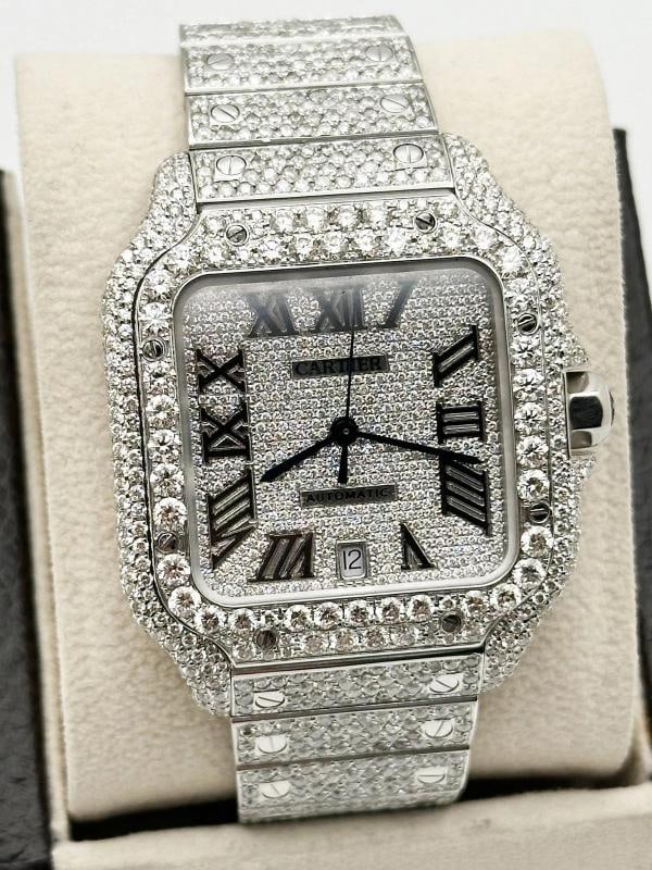 Cartier Santos Ref 4072 WSSA0018 Diamond Dial Diamond Band Case Steel Box Paper - 2