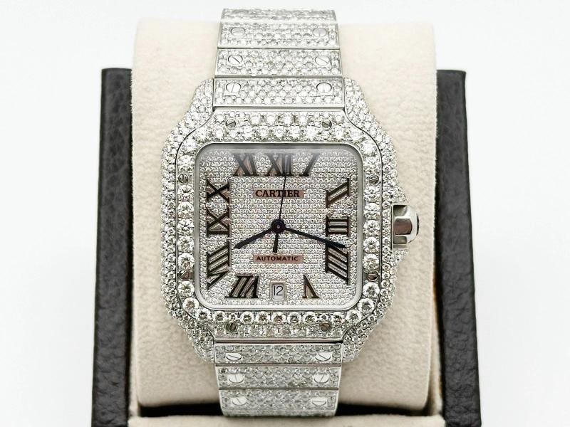 Cartier Santos Ref 4072 WSSA0018 Diamond Dial Diamond Band Case Steel Box Paper - 3