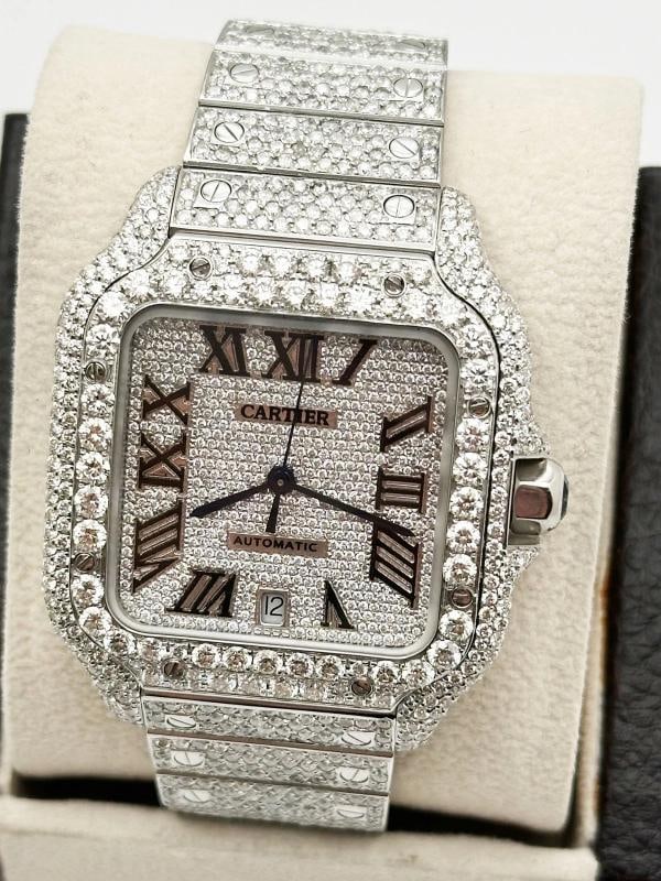 Cartier Santos Ref 4072 WSSA0018 Diamond Dial Diamond Band Case Steel Box Paper - 4
