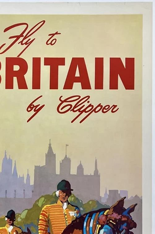 Original Vintage Poster PAN AM - BRITAIN BY CLIPPER Airline Travel Tourism LINEN - 3