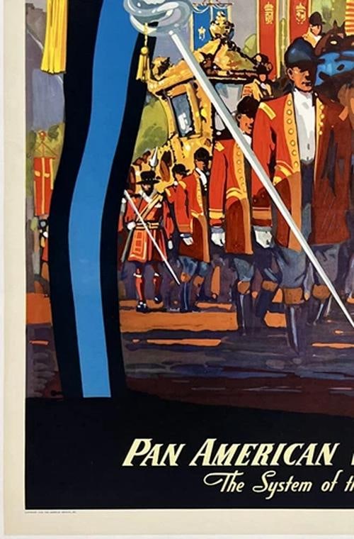 Original Vintage Poster PAN AM - BRITAIN BY CLIPPER Airline Travel Tourism LINEN - 4