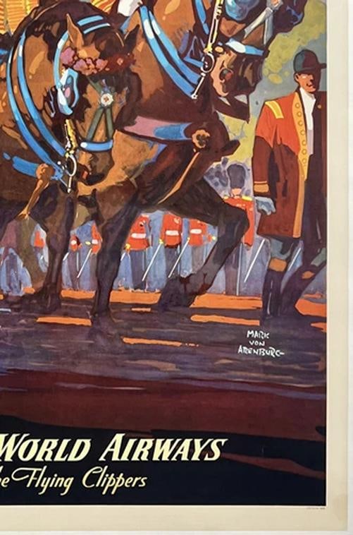 Original Vintage Poster PAN AM - BRITAIN BY CLIPPER Airline Travel Tourism LINEN - 5