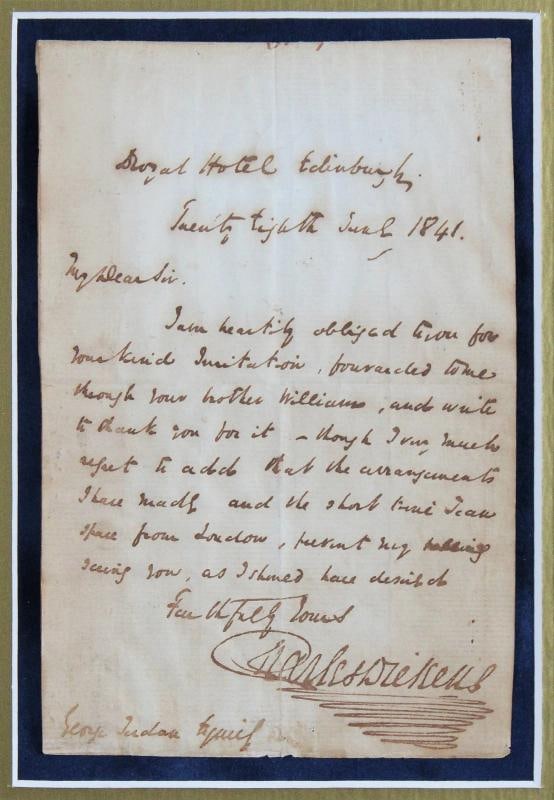 Charles Dickens Signed & Framed 4.5x7 1841 Handwritten Letter JSA - 2