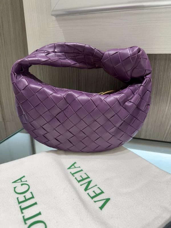 Bottega Veneta Jodie Hobo Bag Mini Purple Leather: Condition: Pre-owned - Good,Bag Width: 11 in,Pattern: Bottega Veneta Intrecciato,Shape: Crescent,Bag Height: 9.1 in,Closure: Zip,Size: Mini,Handle Drop: 3.9 in,Lining Material: Leather,Hardware