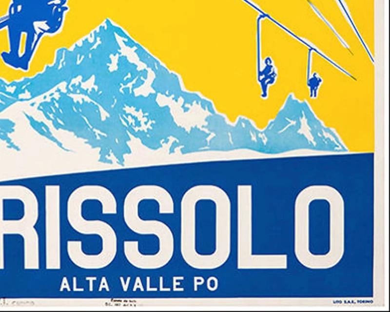 1947 Italian Ski Travel Poster: Crissolo - Alta Valle Po, Fabiano Lithograph - 5