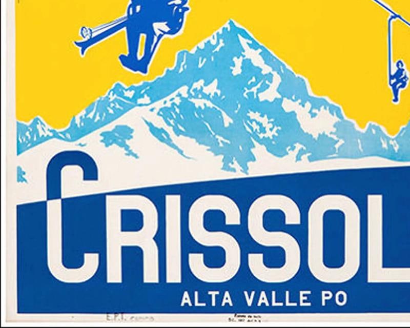 1947 Italian Ski Travel Poster: Crissolo - Alta Valle Po, Fabiano Lithograph - 6