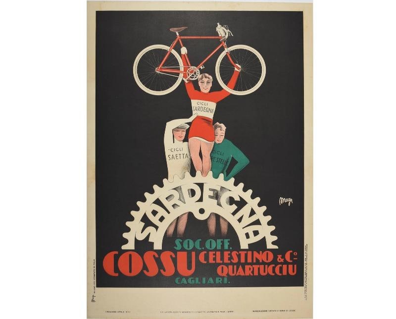 Vintage Italian Cycling Poster: Cicli Cossu Sardegna, 1930s Lithograph (1 of 9)