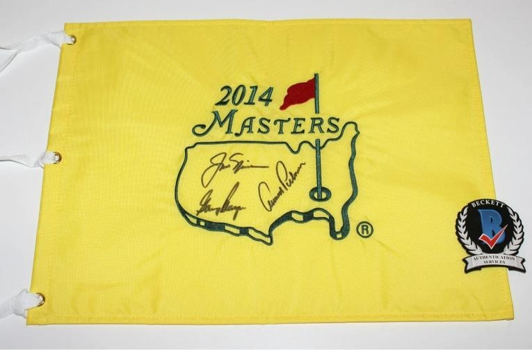 JACK NICKLAUS ARNOLD PALMER GARY PLAYER SIGNED MASTERS GOLF FLAG BECKETT COA (1 of 5)