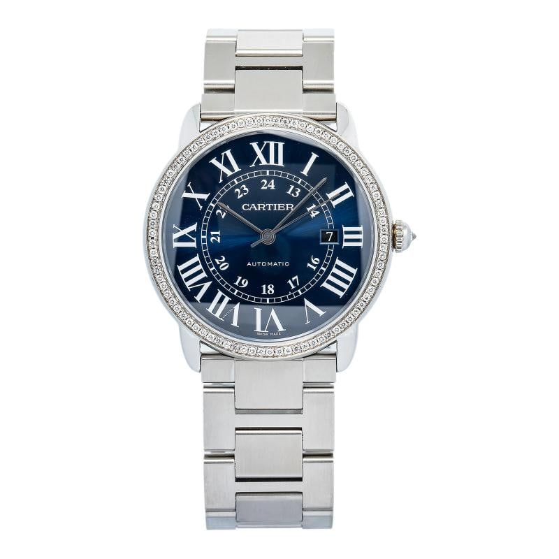 Cartier Ronde Solo 3802 WSRN0023 Automatic SS Blue Dial Diamond Bezel Men's 42mm Papers: Condition: Pre-owned - Good,Brand: Cartier,Type: Wristwatches,WARRANTY: 1 Year,CONDITION DESCRIPTION: Pre-owned,WEIGHT: 142g,GENDER: Men,COUNTRY OF MANUFACTURE: Switzerland,Style: luxury
