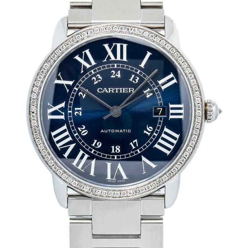 Cartier Ronde Solo 3802 WSRN0023 Automatic SS Blue Dial Diamond Bezel Men's 42mm Papers - 2