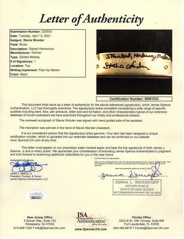 STEVIE WONDER Signed Autographed Hofner Harmonica w/ JSA LOA - 5