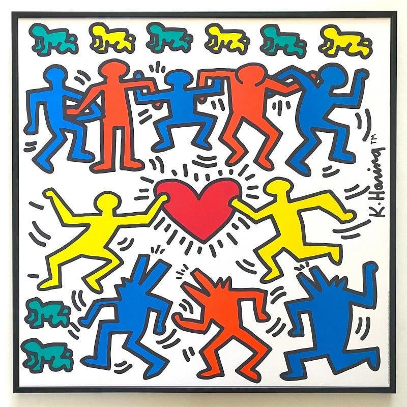 KEITH HARING ESTATE RARE 1991 LITHO PRINT FRAMED LRG POP ART POSTER "LOVE" 1989 (1 of 12)