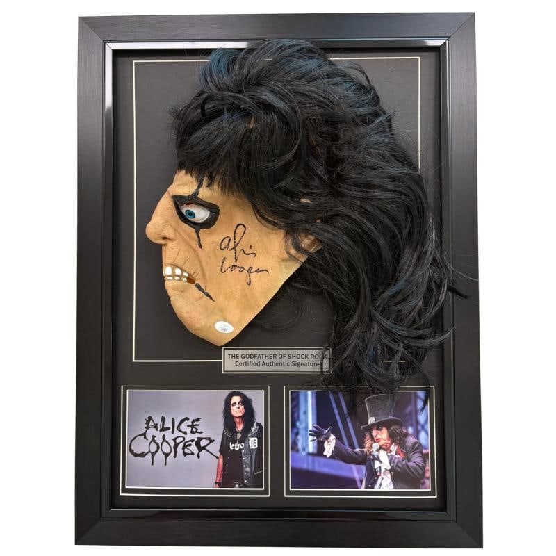 Alice Cooper Autographed Mask Shadow Box Framed JSA COA Signed: Industry: Music,Signed: Yes,Autograph Authentication: James Spence (JSA),Object Type: CD & Booklet,Original/Reproduction: Original,Country of Origin: United States 