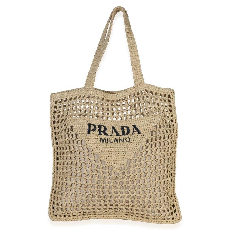 Prada Natural Raffia Effect Logo Crochet Tote (1 of 8)