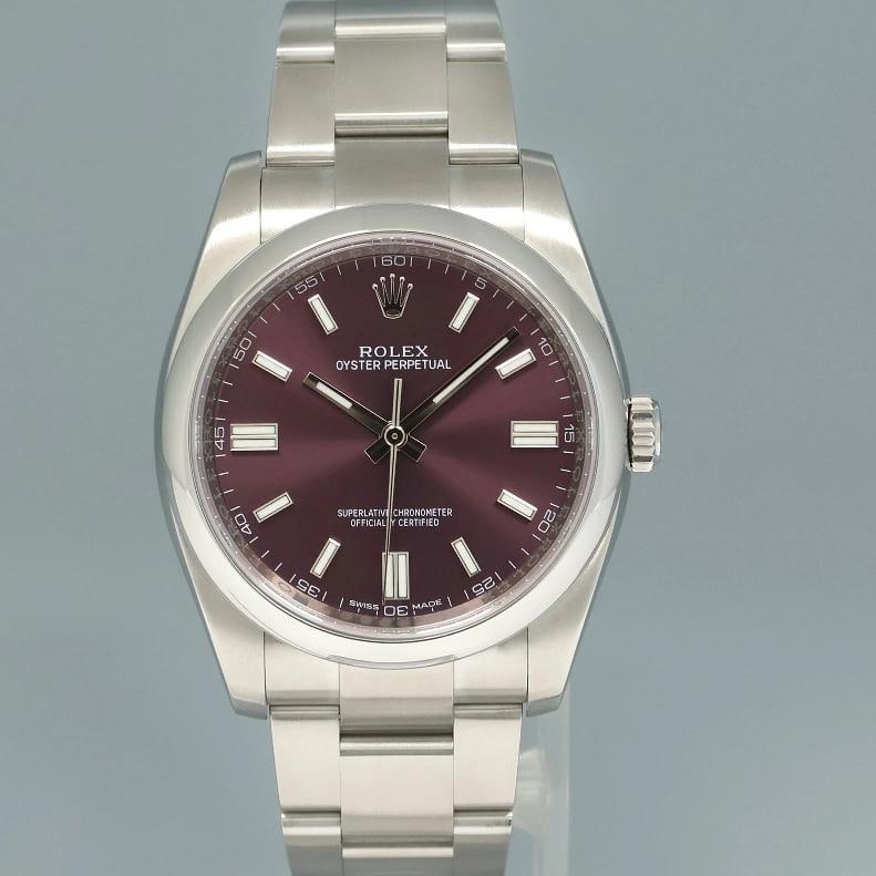 2015 MINT Rolex 36mm Oyster Perpetual 116000 Red Purple Grape Stick Steel Watch - 2