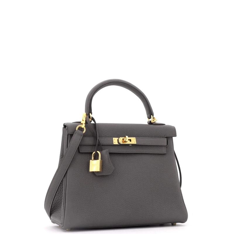 Hermes Kelly Handbag Grey Togo with Gold Hardware 25 - 3