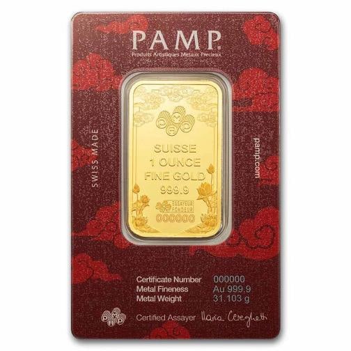 2025 1 oz Gold Bar ¢‚¬€œ PAMP Good Luck Yellow Dragon (Assay) - 2