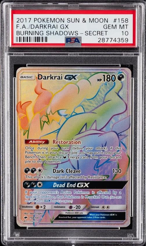 2017 POKEMON SUN & MOON BURNING SHADOWS SECRET #158 FULL ART/DARKRAI GX PSA 10 (1 of 2)
