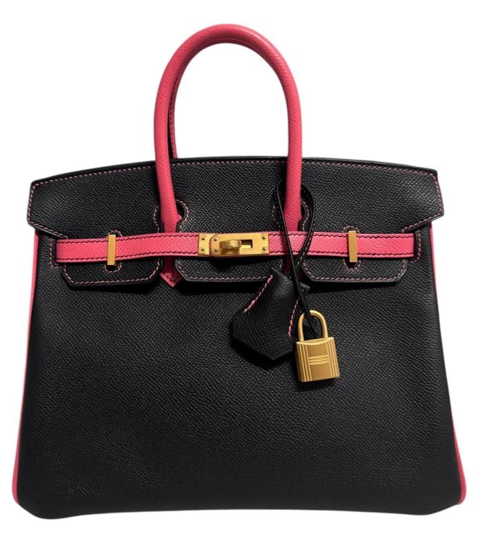 Hermes Birkin 25 Special Order Black & Rose Azalee Epsom Leather Brushed Gold (1 of 11)