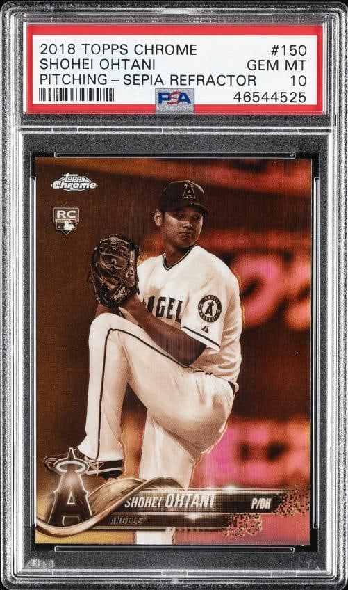 2018 TOPPS CHROME PITCHING-SEPIA REFRACTOR #150 SHOHEI OHTANI ROOKIE RC PSA 10 (1 of 2)