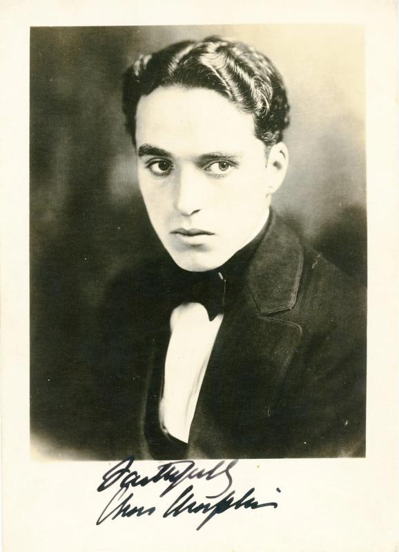 Charlie Chaplin Signed Vintage 5x7 Cardstock Photo (JSA LOA): Industry: Historical,Signed by: Charlie Chaplin,Signed: Yes,Autograph Authentication: James Spence (JSA),Original/Reproduction: Original,Country of Origin: United States