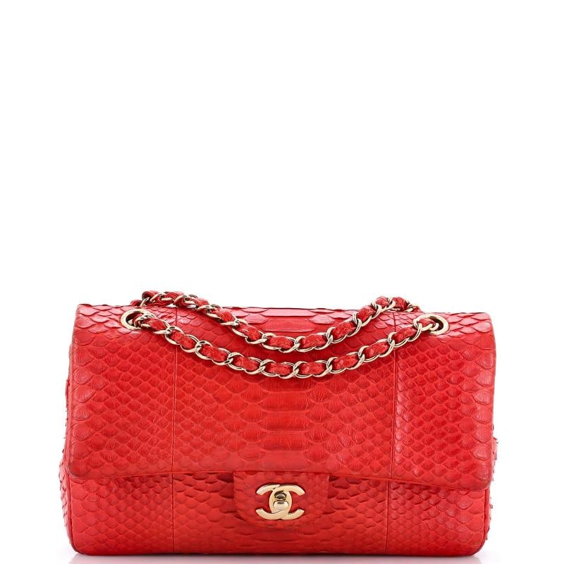 Chanel Classic Double Flap Bag Python Medium: Condition: Pre-owned - Good,Brand: Chanel,Exterior Material: Python,Style: Shoulder Bags,Exterior Color: Red,Department: Women,Size: Medium,Accessories: Authenticity Card