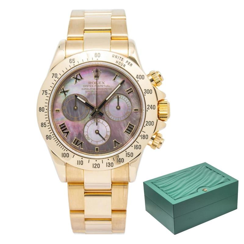 Rolex Daytona 116528 2009 Box&Paper 18K Yellow Gold Tahitian MOP Dial Watch 40mm: Condition: Pre-owned - Good: This item has been gently used but is in good condition. It might have a few signs of wear, like light scratches or tarnishing.. ,Brand: Rolex,Type: Wristwatches,WARRANTY: