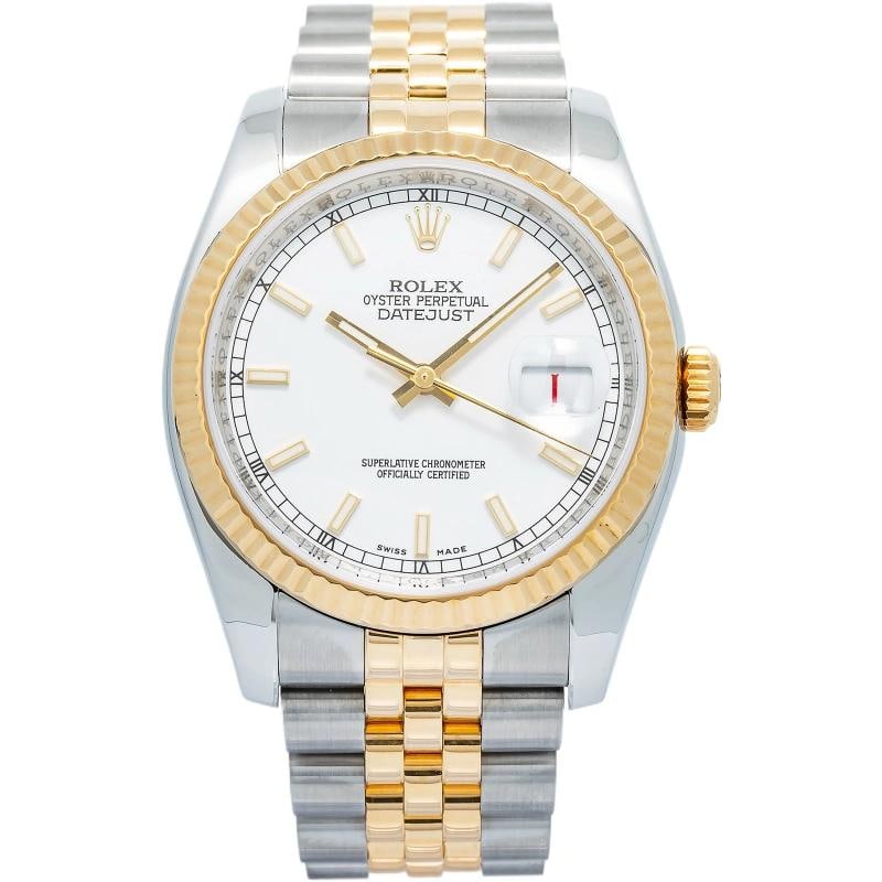 Rolex Datejust 116233 Jubilee Auto 18k YG Two Tone White Dial Men's Watch 36mm (1 of 6)