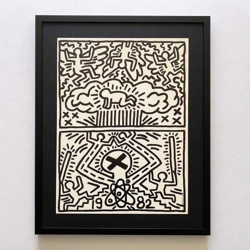 KEITH HARING RARE 1982 LITHO PRINT " NUCLEAR DISARMAMENT " FRAMED POP ART POSTER (1 of 15)