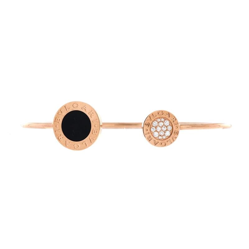 Bvlgari Bvlgari Bvlgari Cuff Bracelet 18K Rose Gold with Onyx and Diamonds: Measurements: Circumference: 6.20 ", Width: 1.75 mm . Condition: Pre-owned - Good,Brand: Bvlgari,Main Stone: Onyx,Metal: 18K Rose Gold,Metal Purity: 18K,Style: Cuff,Type: Bracelet,Color: Rose