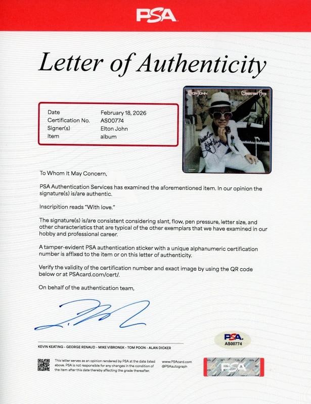 Elton John Signed Greatest Hits Album Cover Inscribed "With Love" (PSA LOA) - 4