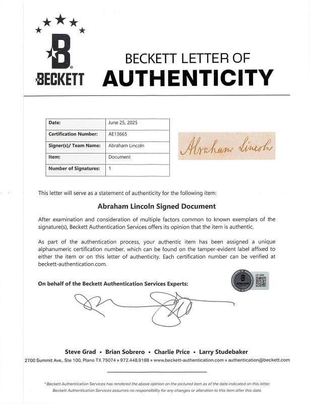 Abraham Lincoln Signed & Framed 1862 Document (BECKETT LOA) - 4