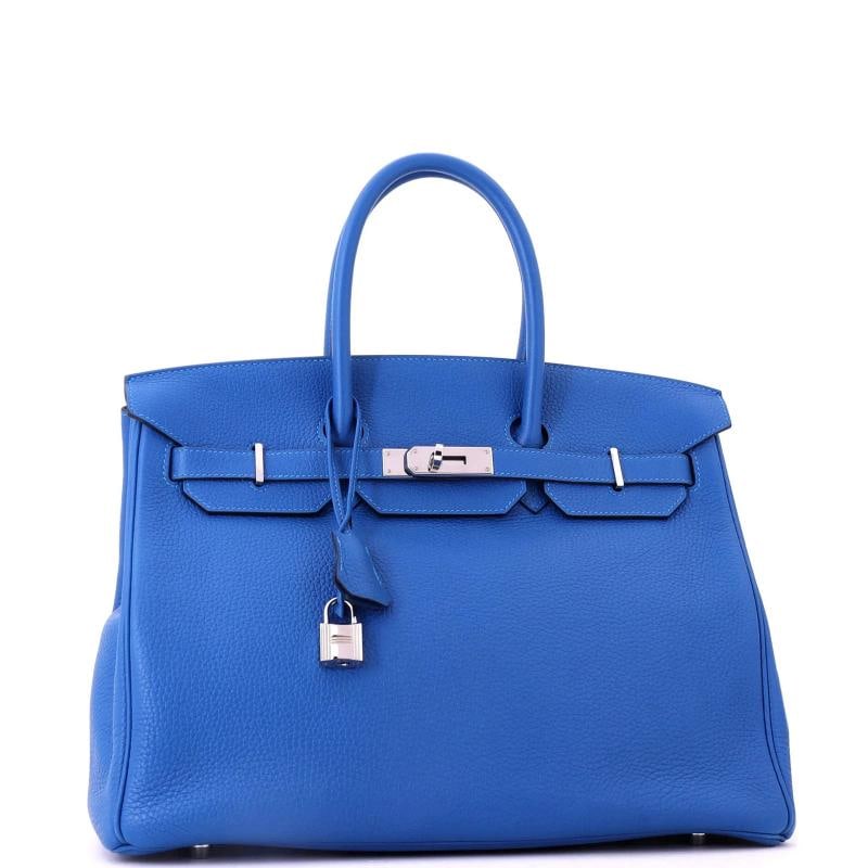 Hermes Birkin Handbag Blue Clemence with Palladium Hardware 35 - 2
