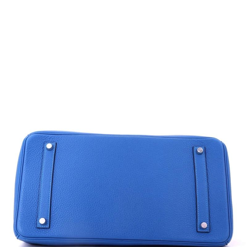 Hermes Birkin Handbag Blue Clemence with Palladium Hardware 35 - 4
