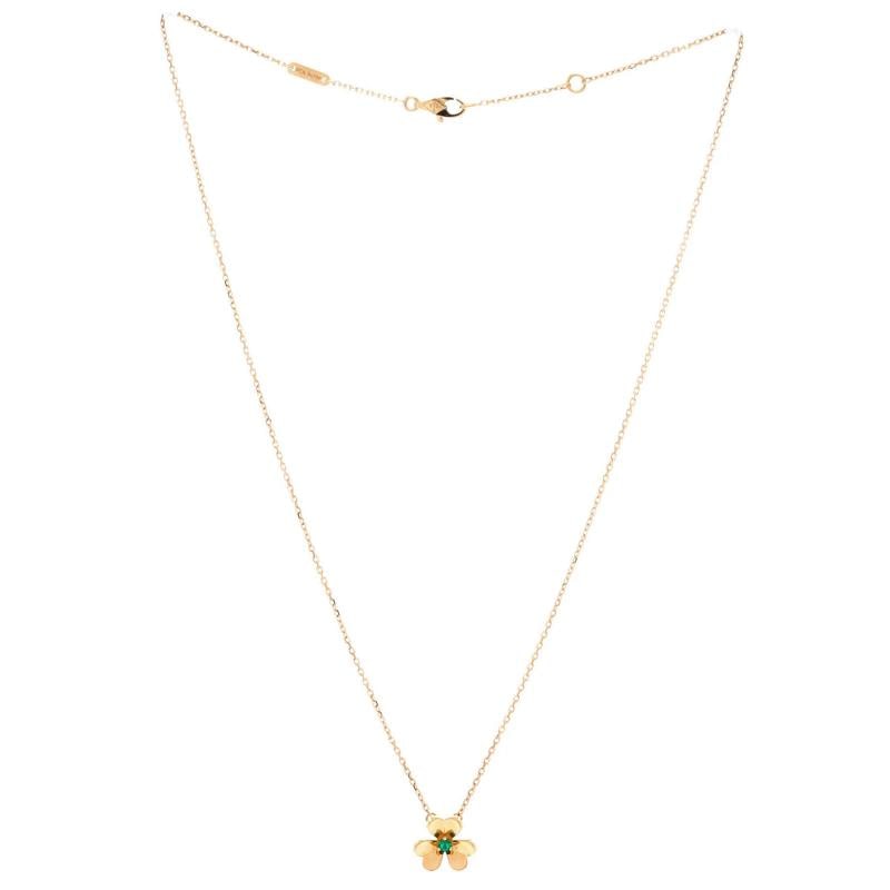 Van Cleef & Arpels Frivole Pendant Necklace 18K Yellow Gold and Emerald Mini - 3