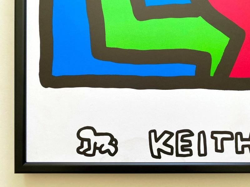 KEITH HARING ESTATE RARE 1992 LITHO PRINT FRAMED POP ART POSTER 1989~(27" W X 36 7/8" H X 1" D) - 7