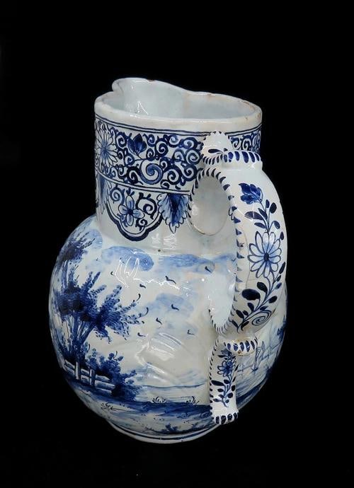 Fine Old 1700s Delft Faience Blue White Scenic Mask Jug Pitcher - 3